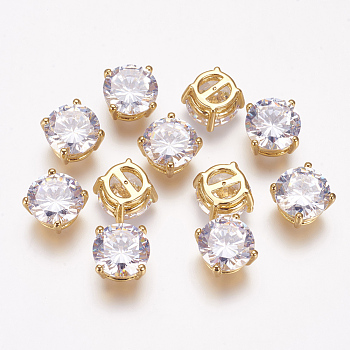 Brass Cubic Zirconia Pendants, Multi-strand Links, Flat Round, Real 18K Gold Plated, 10.5x10.5x6mm