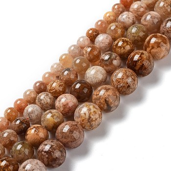 Natural Flower Agate Beads Strands, Round, 10~10.5mm, Hole: 0.9mm, about 38pcs/strand, 15.35''(39cm)
