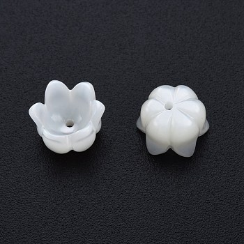 Natural White Shell Bead Caps, 6-Petal Flower, 5x7mm, Hole: 1mm