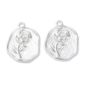 Alloy Pendants, Long-Lasting Plated, Nuggest with Rose, Silver, 22.5x17.5x2mm, Hole: 1.6mm