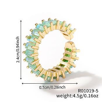 Brass Glass Cuff Rings, Open Rings for Women, Aquamarine