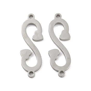 304 Stainless Steel Connector Charms, Letter.S, Stainless Steel Color, 19x7.5x1mm, Hole: 1.2mm