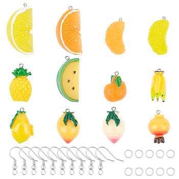 SUPERFINDING DIY 24 Pairs Fruits Themed Earring Making Kits, Including Resin Pendants, Platinum Plated Brass Earring Hooks & Jump Rings, Mixed Color, Pendants: 48pcs/set
