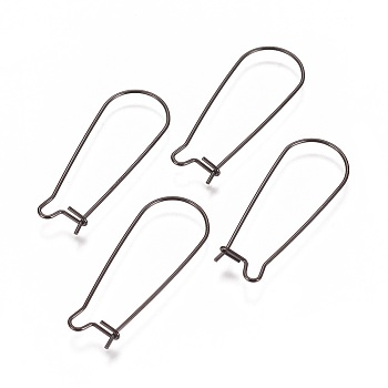 304 Stainless Steel Hoop Earrings Findings Kidney Ear Wires, Electrophoresis Black, 21 Gauge, 33x13x0.7mm
