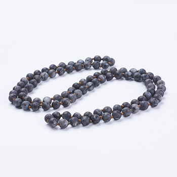 Natural Larvikite Beaded Necklaces, Frosted, Round, 36 inch(91.44cm)