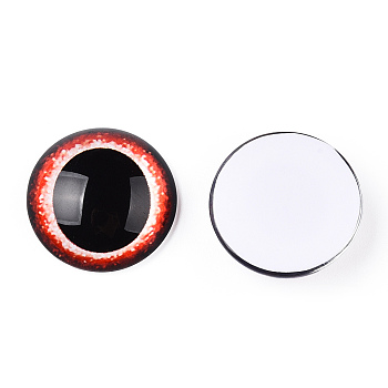 Glass Cabochons, Half Round with Eye, Orange Red, 20x6.5mm