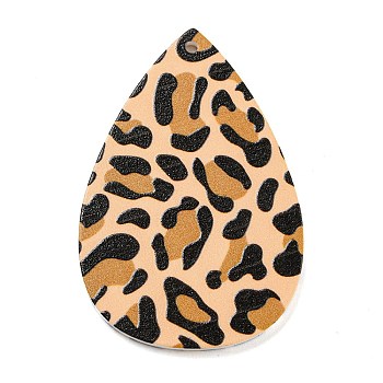 Opaque Acrylic Pendants, Teardrop with Leopard Pattern, Peru, 44.5x30x2.5mm, Hole: 1.8mm