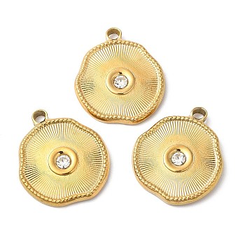 Ion Plating(IP) 304 Stainless Steel Pendants, with Crystal Rhinestone, Twist Flat Round Charms, Golden, 22x19.5x3mm, Hole: 2.5mm