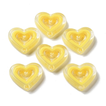 Acrylic Beads, Bead in Bead, Heart, Yellow, 19.5x23x6mm, Hole: 2.5mm, about 280pcs/500g