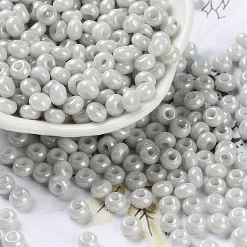Glass Seed Beads, Opaque Colours Luster, Round, Gainsboro, 5~5.5x3~3.5mm, Hole: 1.5~1.6mm, about 3488pcs/pound