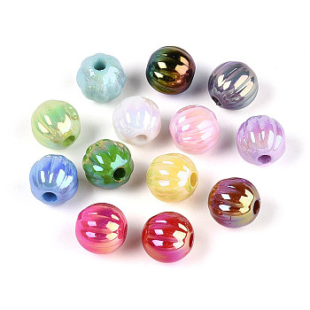 UV Plating Opaque Acrylic Beads, Iridescent, Pumpkin, Mixed Color, 9mm, Hole: 2.2mm