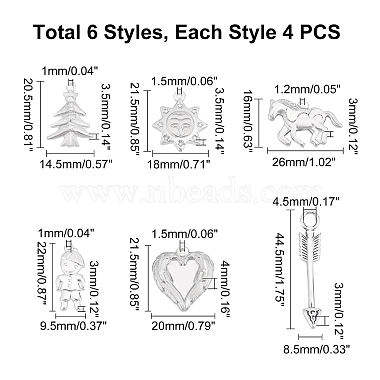 Unicraftale 24Pcs 6 Styles 304 Stainless Steel Pendants(STAS-UN0022-45)-5