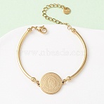 Religion 304 Stainless Steel Link Bracelets for Women, Flat Round with Virgin Mary, Golden, 5-1/8 inch(13cm)(BJEW-F524-02B-G)