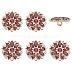 6Pcs Alloy Rhinestone Buttons, Flower, 1-Hole, Padparadscha, 17.5x7.5mm, Hole: 2.5mm(BUTT-FG0001-58A)