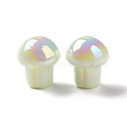 UV Plating Rainbow Iridescent Opaque Acrylic Beads, Mushroom, Light Green, 14.5x12.5mm, Hole: 1.6mm(OACR-C010-07D)