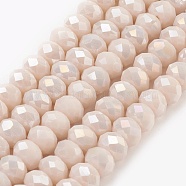 Electroplate Glass Beads Strands, Imitation Jade Glass, Full Rainbow Plated, Faceted, Rondelle, Linen, 6x4~5mm, Hole: 0.8~1mm, about 88~92pcs/strand, 15.5 inch~16 inch(39~45cm)(X-GLAA-K027-FR-B02)