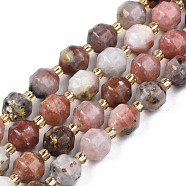 Natural Plum Blossom Jasper Beads Strands, with Seed Beads, Faceted Bicone Barrel Drum, 7~8x7~8mm, Hole: 1mm, about 35~38pcs/strand, 13.82 inch~14.84 inch(35.1~37.7cm)(G-N326-100-04)