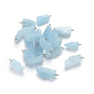 Natural Aquamarine Pendants, with Brass Findings, Nuggets, Platinum, 20~32x8~13x6~13mm, Hole: 1.6mm(G-F589-04B)