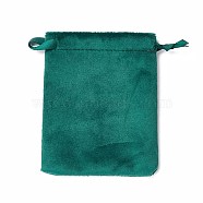 Velvet Jewelry Drawstring Bags, with Satin Ribbon, Rectangle, Teal, 10x8x0.3cm(TP-D001-01A-04)