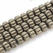 Electroplate Non-magnetic Synthetic Hematite Corrugated Beads Strands, Pumpkin, Light Gold Plated, 8x6mm, Hole: 1mm, about 70pcs/strand, 15.7 inch(G-T061-108I)