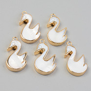 Electroplate Natural Freshwater Shell Pendants, with Golden Brass Findings, Swan, Seashell Color, 28.5x15x3.5mm, Hole: 2mm(SHEL-T017-06)
