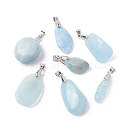 Natural Aquamarine Pendants, with Silver or Platinum Tone Brass Snap on Bails, Nuggets, 19.5~45x8.5~35x6~19mm, Hole: 6x4mm(G-H259-05P-A)