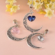 Tibetan Style Moon Large Hole European Big Dangle Charms, with Mixed Shape Glass Pendants, Antique Silver, Mixed Color, 51mm, Hole: 5mm(PALLOY-JF00094)