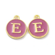 Golden Plated Alloy Enamel Charms, Cadmium Free & Lead Free, Enamelled Sequins, Flamingo, Flat Round with Letter, Letter.E, 14x12x2mm, Hole: 1.4mm(ENAM-XCP0001-13E)