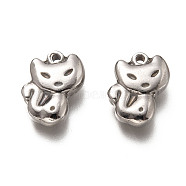 201 Stainless Steel Pendants, Cat, Stainless Steel Color, 15.5x11x3.5mm, Hole: 1.5mm(STAS-H125-15P)