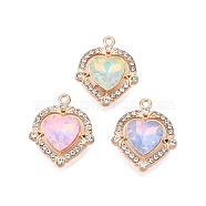 Alloy Glass Pendants, with Rhinestone, Cadmium Free & Lead Free, Heart Charms, Mixed Color, 22x18.5x6mm, Hole: 1.6mm(PALLOY-N176-78KCG)