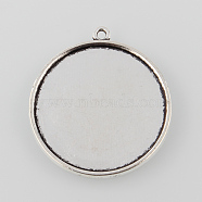 Tibetan Style Antique Silver Alloy Flat Round Pendant Cabochon Settings, Cadmium Free & Lead Free, Tray: 30mm, 37x33x2mm, Hole: 1.5mm(X-TIBEP-M022-23AS)
