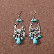 Bohemian tassel turquoise earrings, retro ethnic minority style earrings, personalized temperament, Tibetan ear accessories(JU8957-32)