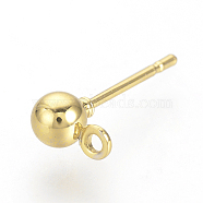 Iron Ball Stud Earring Findings, for DIY Earring Making, Nickel Free, Golden, 15x4mm, Hole: 1mm, Pin: 0.8mm(X-KK-R071-09G-NF)