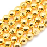 Electroplate Non-magnetic Synthetic Hematite Beads Strands, Grade AAA, Long-Lasting Plated, Faceted, Round, Golden Plated, 6mm, Hole: 1mm, about 73pcs/strand, 15.7 inch(40cm)(G-L485-03D-G)