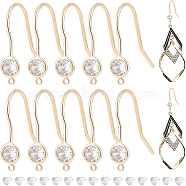 12Pcs Brass Earring Hooks, with Cubic Zirconia and Vertical Loop, with 30Pcs Plastic Ear Nuts, Nickel Free, Real 18K Gold Plated, 18x4.5mm, Hole: 1mm, 20 Gauge, Pin: 0.8mm(KK-BC0008-48)