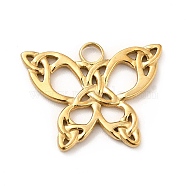 Ion Plating(IP) 201 Stainless Steel Pendants, Butterfly, Real 18K Gold Plated, 15.5x20x1.5mm, Hole: 2.5mm(STAS-P312-11G)