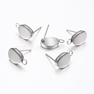 304 Stainless Steel Stud Earring Findings, with Loop, Egg Shape, Stainless Steel Color, Pin: 0.8mm, 12x7x2mm, Hole: 2mm(X-STAS-I071-18P)