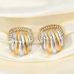 304 Stainless Steel Two Tone Shell Shape Stud Earrings, Real 18K Gold Plated, 26.5x24mm(EJEW-M073-12PG)