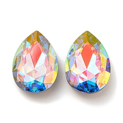 Glass Rhinestone Cabochons, Point Back & Back Plated, Faceted, Teardrop, Aquamarine AB, 29.5x20x8mm(RGLA-M017-D04-202ST)