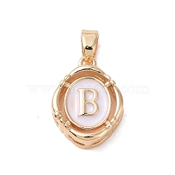 304 Stainless Steel Enamel Pendants, Oval with Letter, Golden, White, Letter.B, 15.5x11.5x4mm, Hole: 4.5x2.5mm(STAS-H174-03B)