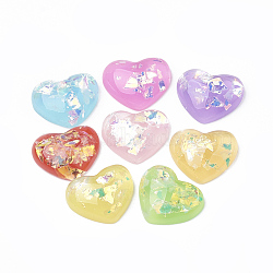 Resin Cabochons, with Shell Chip, Heart, Mixed Color, 13x16x5mm(X-CRES-N016-43)