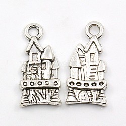 Tibetan Style Alloy Pendants, Cadmium Free & Lead Free, Castle, Antique Silver Color, Size: about 21mm long, 10mm wide, 3mm thick, hole: 3mm(X-TIBEP-0815-S-LF)