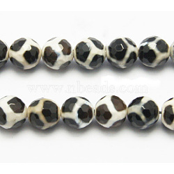 Tibetan Style Turtle Back Pattern dZi Beads, Natural Agate, Giraffe Skin Agate, Dyed, Faceted Round, 8mm, Hole: 1mm, about 48pcs/strand, 15 inch(G-H1454-1)