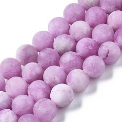 Natural White Jade Bead Strands, Dyed, Frosted, Round, Medium Orchid, 8~9mm, Hole: 1mm, about 46~48pcs/strand, 14.9 inch(G-R297-8mm-50)