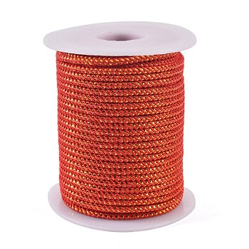 Round String Thread Polyester Cords, with Gold Wire, Orange Red, 2.5mm, about 21.87 yards(20m)/roll