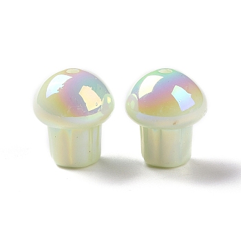 UV Plating Rainbow Iridescent Opaque Acrylic Beads, Mushroom, Light Green, 14.5x12.5mm, Hole: 1.6mm