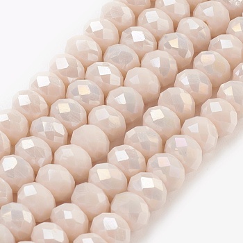 Electroplate Glass Beads Strands, Imitation Jade Glass, Full Rainbow Plated, Faceted, Rondelle, Linen, 6x4~5mm, Hole: 0.8~1mm, about 88~92pcs/strand, 15.5 inch~16 inch(39~45cm)