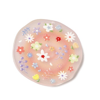Printed Acrylic Pendants, Flat Round Flower Charm, Flower, 36.5x26.5x2.5mm, Hole: 1.6mm