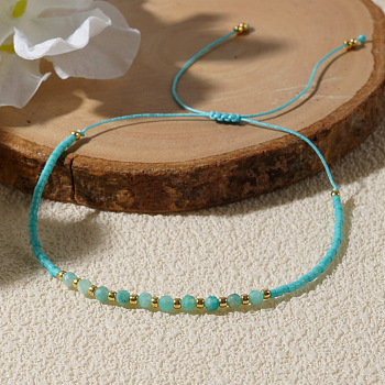 Natural Amazonite Beads Braided Bead Bracelets, Glass Seed Bead Jewelry for Women, 11.02 inch(28cm)
