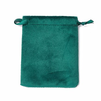 Velvet Jewelry Drawstring Bags, with Satin Ribbon, Rectangle, Teal, 10x8x0.3cm